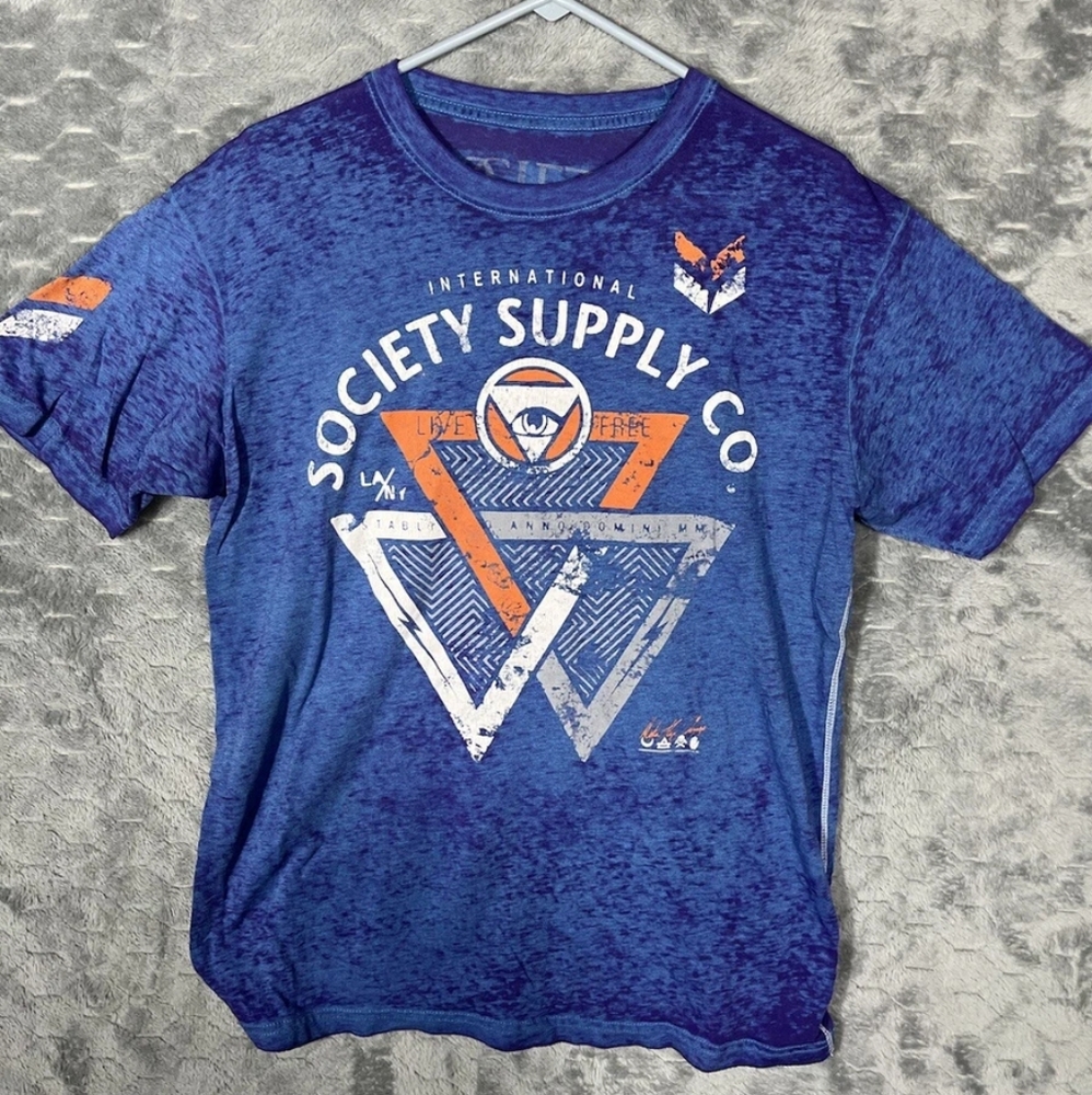 Society Buckle Mens Live Free Blue Tee T-Shirt| Blue Graphic T-Shirt Size Large
